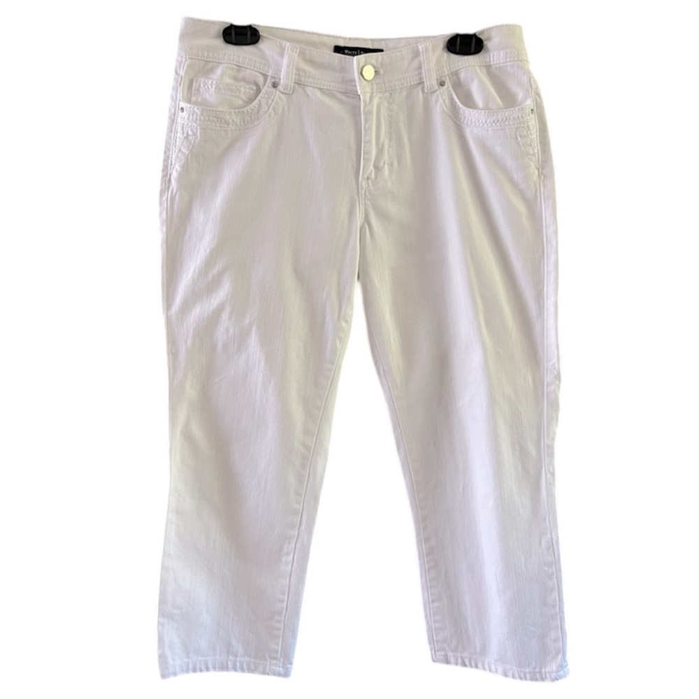 WhiteHouse Black Market Women’s Blanc white textured stretch denim Capri…